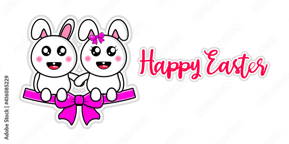 cute rabbit happy easter vector design kawaii