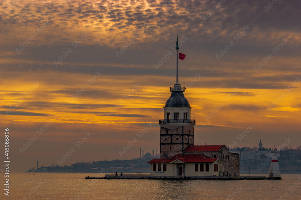 Maiden's Tower (Kız Kulesi) on a sunset. Istanbul. Turkey