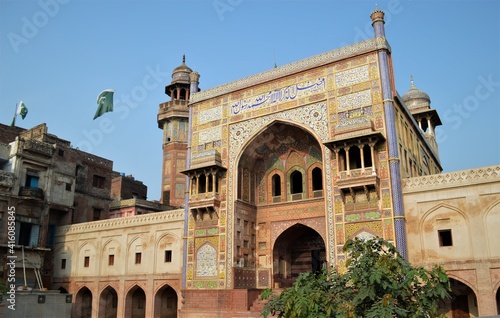 LAHORE , PAKISTAN - JULY 18,2018: exterior view of wazir khan mosque for background, Mughal Emperor mosque