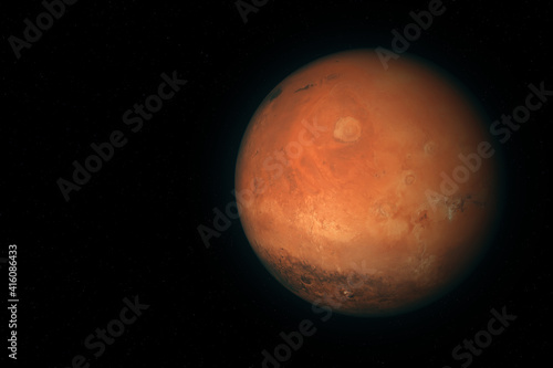 Close-up on Mars in the solar system.