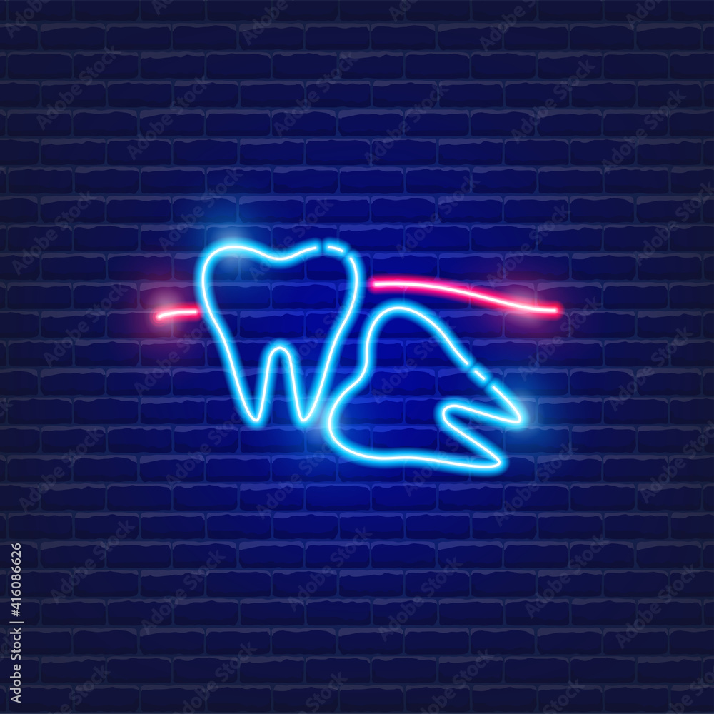 Impacted tooth neon icon. Problem tooth Sign. Vector illustration for dentistry clinic. Orthodontics concept. Impacted tooth neon icon. Problem tooth Sign. Vector illustration for dentistry clinic. Orthodontics concept.