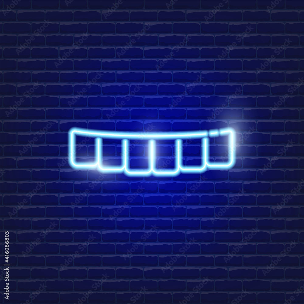 Obraz premium Dental tray for teeth whitening neon icon. Sign for dentistry clinic. Orthodontics concept.