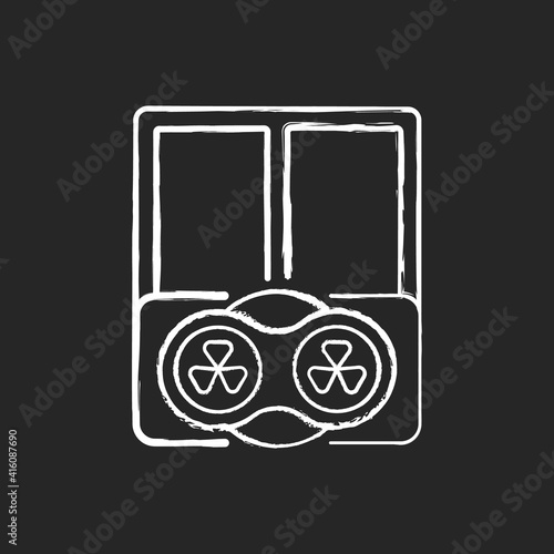 Window fans chalk white icon on black background. Comfortable temperatures maintenance. Controlling air ventilation at home. Method for cooling rooms. Isolated vector chalkboard illustration