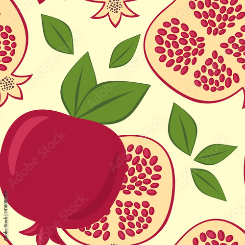 Seamless vector pattern pomegranate background. Exotic tropical fruit garnet seamless pattern. EPS10