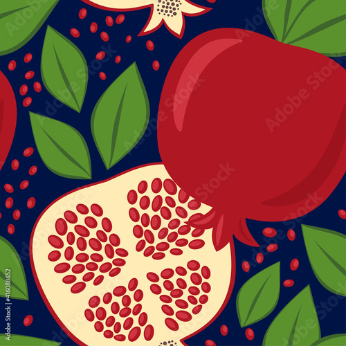 Seamless vector pattern pomegranate background. Exotic tropical fruit garnet seamless pattern. EPS10