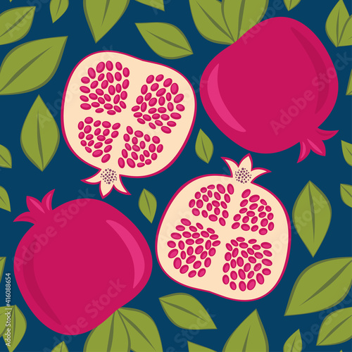 Seamless vector pattern pomegranate background. Exotic tropical fruit garnet seamless pattern. EPS10