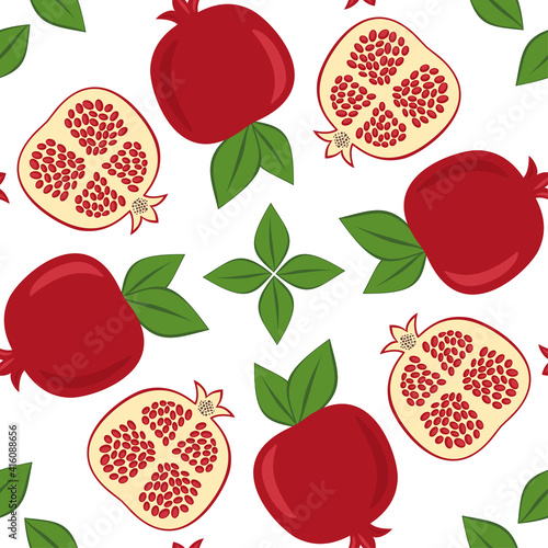 Seamless vector pattern pomegranate background. Exotic tropical fruit garnet seamless pattern. EPS10