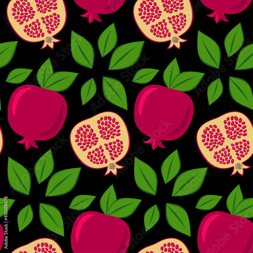 Seamless vector pattern pomegranate background. Exotic tropical fruit garnet seamless pattern. EPS10