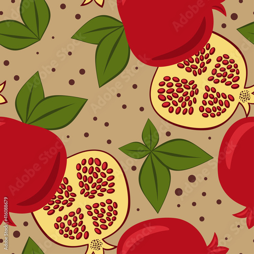 Seamless vector pattern pomegranate background. Exotic tropical fruit garnet seamless pattern. EPS10