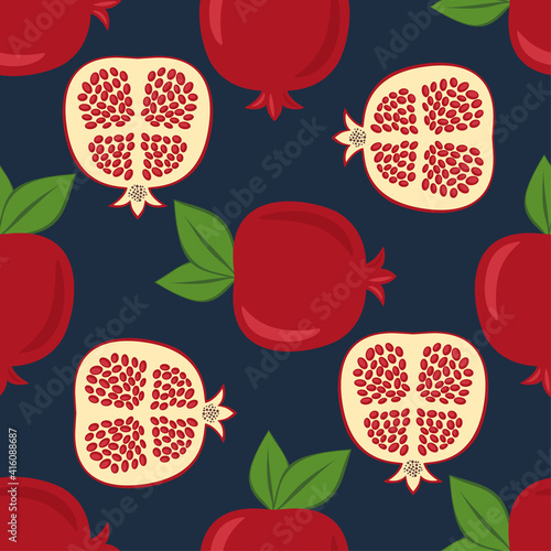 Seamless vector pattern pomegranate background. Exotic tropical fruit garnet seamless pattern. EPS10