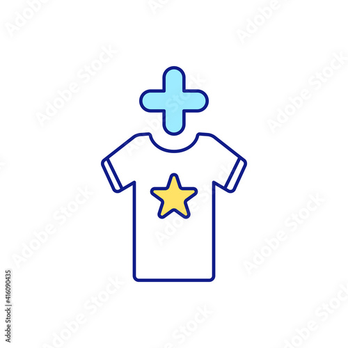 Rule of replacing old things with new RGB color icon. T-shirt,clothes. Cutting down on unnecessary spending and reduce clutter in homes. Keeping clutter at bay. Isolated vector illustration