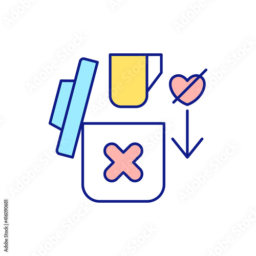 Leaving favourite items RGB color icon. Cleaning space in house. Decluttering and tidying. Throw away unnecessary and unused things. Cleaning services. Isolated vector illustration