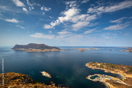 Beautiful landscape of the Norwegian Sea fjords at sunny day, Norway