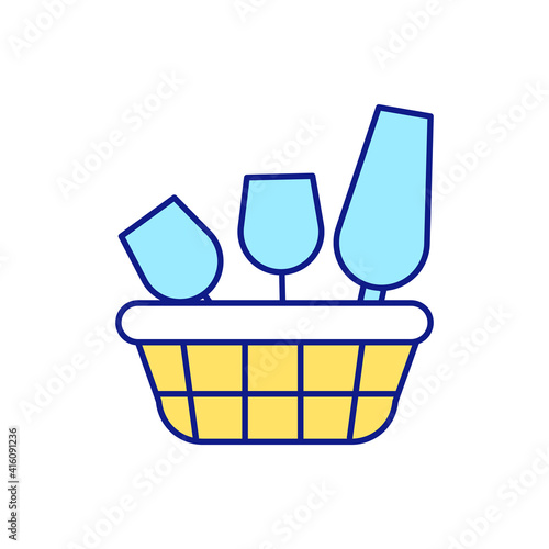 Putting away unused items in containers and boxes RGB color icon. Go over dishes and clutter house. Decluttering and tidying. Cleaning and spring-cleaning. Isolated vector illustration