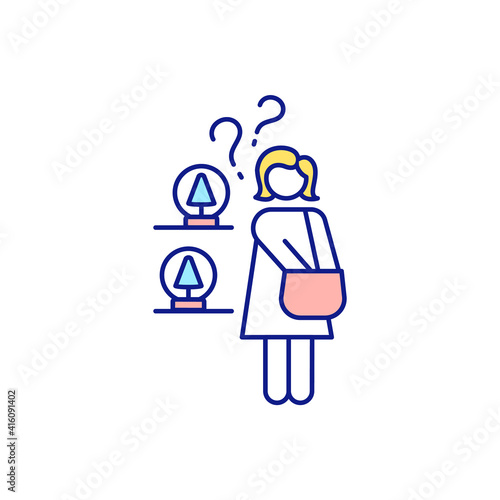 Type of people cluttering up house RGB color icon. Not remembering early purchases. Warehousing and littering at home. Waste money on unnecessary things. Isolated vector illustration