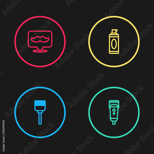 Set line Hairbrush, Electrical hair clipper or shaver, Shaving gel foam and Barbershop icon. Vector.