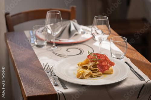 Italian pasta, chef preparation