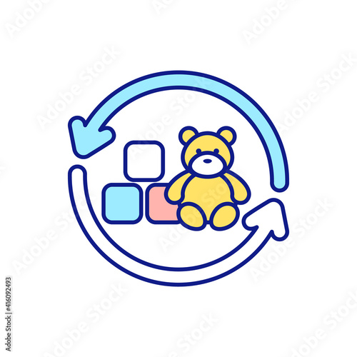 Donation and helping to children RGB color icon. Decluttering house from unused or unnecessary things. Charities. Toys donations. Tidying and cleaning up. Isolated vector illustration