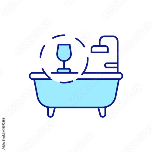 Putting away unused things blue RGB color icon. Put in place in closet and shelf. Sink for washing dishes. Cluttering and cleaning up. Decluttering category. Isolated vector illustration