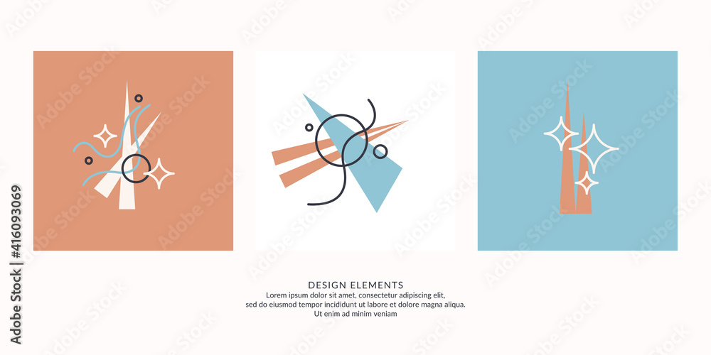 A set of geometric emblems. Abstract compositions. Vector elements.