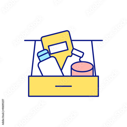 General cleaning in bedroom RGB color icon. Parsing trash. Storage of unnecessary things. Decluttering and freeing up storage space for new items in closet. Isolated vector illustration