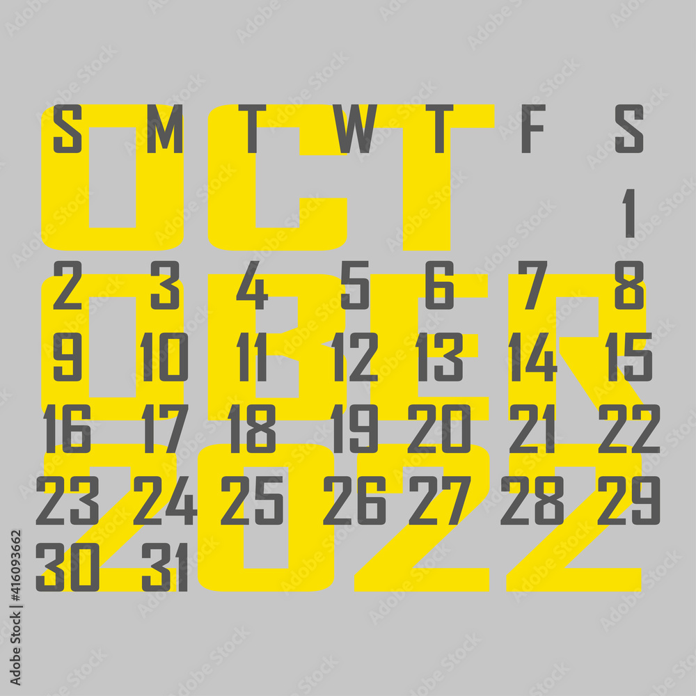 Letter calendar for October 2022. The week begins on Sunday. Time, planning and schedule concept. Flat design. Removable calendar for the month. Vector Letter calendar for October 2022. The week begins on Sunday. Time, planning and schedule concept. Flat design. Removable calendar for the month. Vector