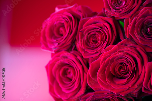 Bunch of roses on the bokeh background. Women   s day gift. 