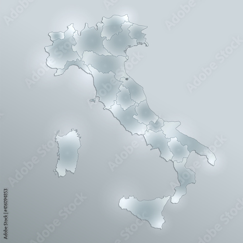 Italy map administrative division separates regions, design glass card 3D blank raster