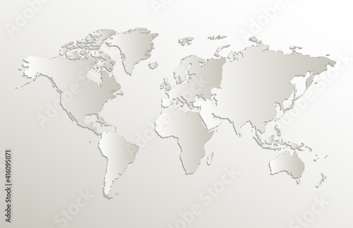 Fototapeta Naklejka Na Ścianę i Meble -  World continents map, separate individual continent, card paper 3D natural blank