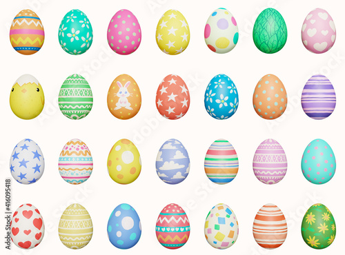 A set of hand painted colorful Easter eggs isolated on a white background