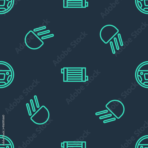 Set line Car radiator cooling system, High beam and Steering wheel on seamless pattern. Vector.