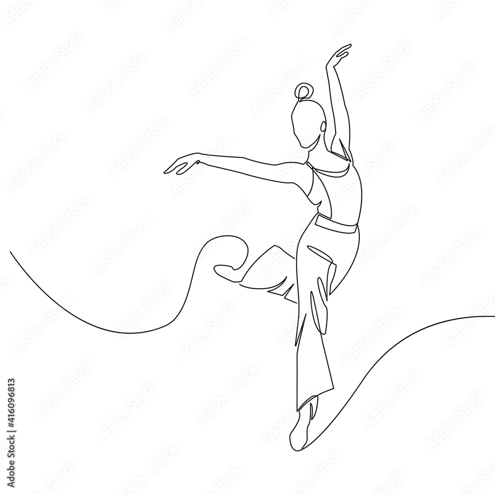Ballerina Minimalist One Line Drawing. Woman Dance Contour Illustration. Ballet Modern Minimalist Drawing. Woman One Line Illustration. Vector EPS 10 Stock | Adobe Stock