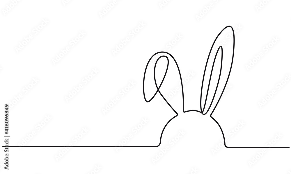 Easter Bunny Continuous One Line Drawing. Easter Card Line Art Style
