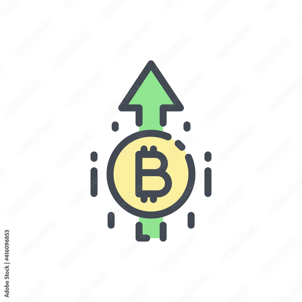 Bitcoin with arrow up color line icon. Cryptocurrency market goes up vector outline colorful sign. Bitcoin with arrow up color line icon. Cryptocurrency market goes up vector outline colorful sign.