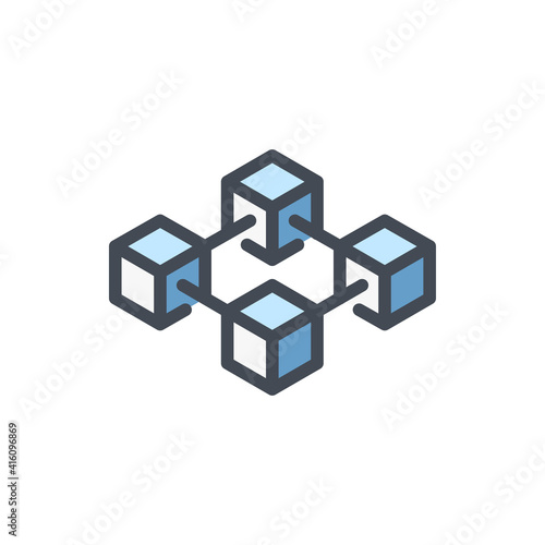 Blockchain color line icon. Cryptocurrency blocks vector outline colorful sign.