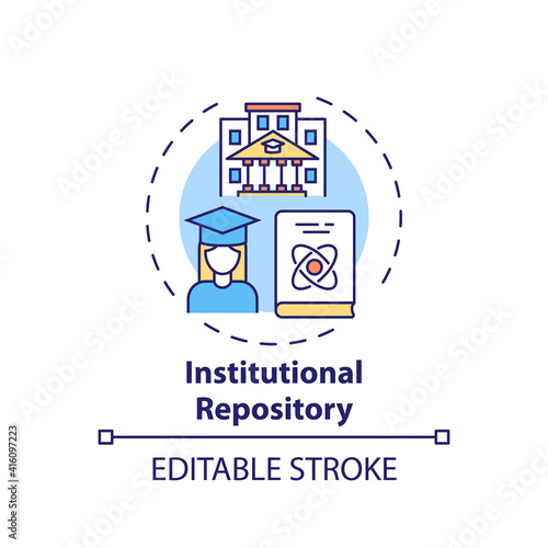 Institutional repository concept icon. Online library search options idea thin line illustration. Constant access to scientific materials. Vector isolated outline RGB color drawing. Editable stroke