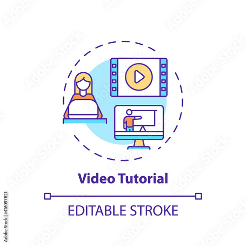 Video tutorial concept icon. Online library helpline idea thin line illustration. Help in gaining access to information. Free lesson. Vector isolated outline RGB color drawing. Editable stroke