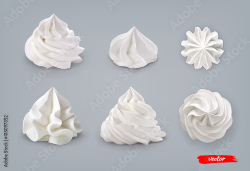 Print op canvas Set of whipped cream isolated on blue background