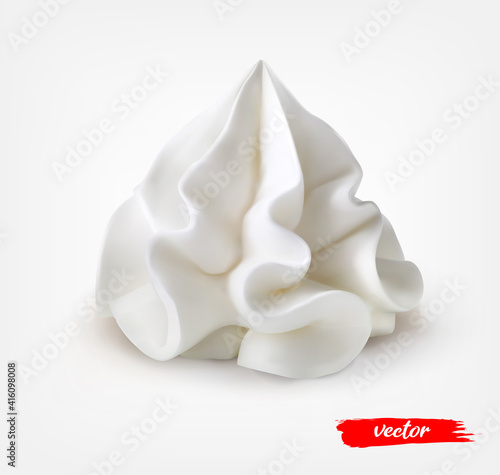 Whipped Cream isolated on white background. 3d realistic vector illustration of sour cream.