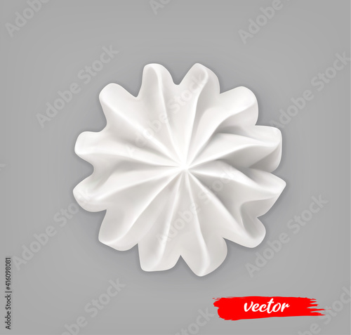 Whipped Cream on gray background. 3d realistic vector illustration of meringue. Top view.