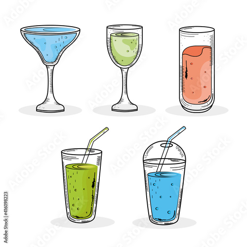 bundle of five drinks set icons vector illustration design