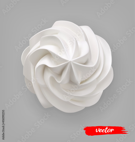 Whipped Cream swirl on gray background. 3d realistic vector illustration of whipped cream. Top view.