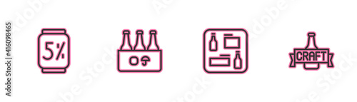 Set line Beer can, menu, Pack of beer bottles and icon. Vector.