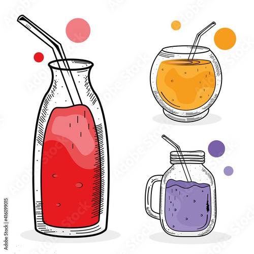 bundle of three drinks set icons vector illustration design