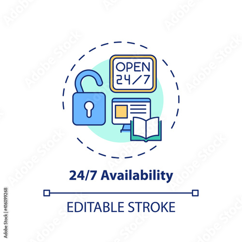 Availible information concept icon. Online library search options idea thin line illustration. Easy access to information Vector isolated outline RGB color drawing. Editable stroke photo