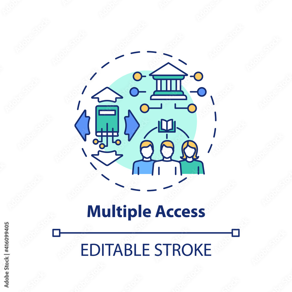 Multiple access concept icon. Online library benefits idea thin line illustration. Free information access. Broad research oportunity. Vector isolated outline RGB color drawing. Editable stroke