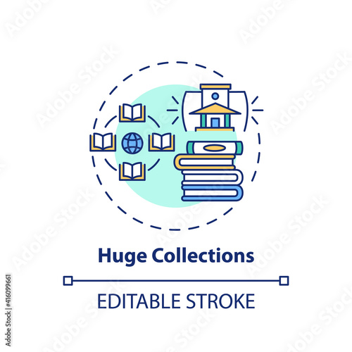 Huge collection concept icon. Online library benefits idea thin line illustration. Free information access. Friendly interface. Vector isolated outline RGB color drawing. Editable stroke