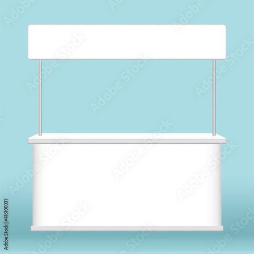 kiosk display, promotion counter stand show, counter stand for retail booth promo, kiosk advertising, counter stall for advertisement, 3D illustration