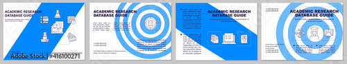 Academic research database guide brochure template. New technology. Flyer, booklet, leaflet print, cover design with linear icons. Vector layouts for magazines, annual reports, advertising posters