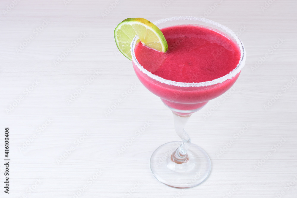 Colorful drinks, Italian sodas with ice, fruit flavors on white wooden background